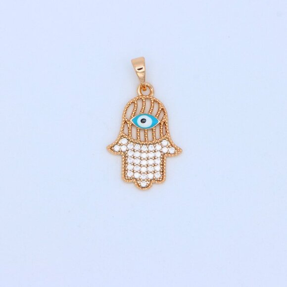"Rose Gold Hamsa Hand Pendant with Evil Eye and Crystal Accents, XPPT1609 - Picture 6 of 13